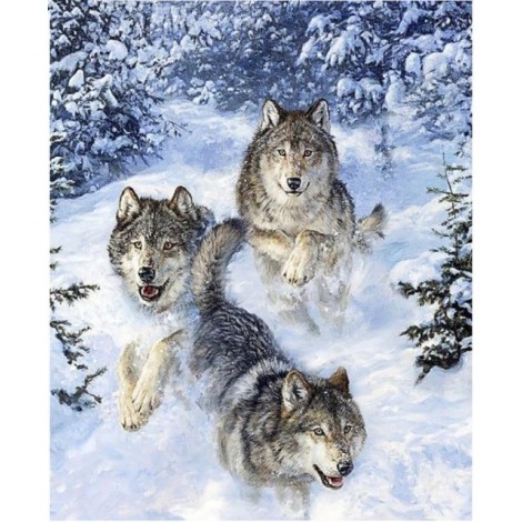 Peinture À L'Huile Nouvellement Arrivée Loups Dans La Neige - 5D Kit Broderie Diamants/Diamond Painting VM8623