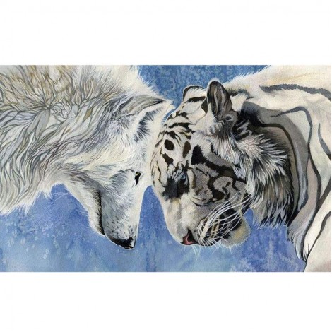 2019 Peinture À L'Huile Loup Et Tigre - 5D Kit Broderie Diamants/Diamond Painting QB6577