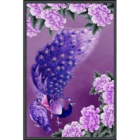 Paons Chinois Violets Fleurs - 5D Kit Broderie Diamants/Diamond Painting AF9073