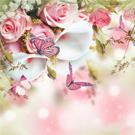 Série Rose Fleurs Et Papillons D'Art Moderne De Rêve 2019 - 5D Kit Broderie Diamants/Diamond Painting VM7902
