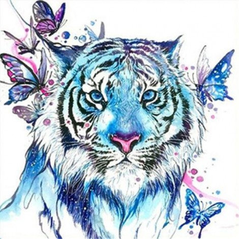 Aquarelle Tigres Et Papillons Colorés - 5D Kit Broderie Diamants/Diamond Painting VM1356