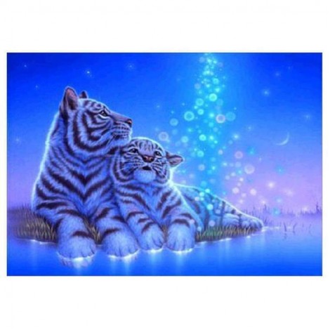 Grosses Soldes De Rêve Deux Tigres Et Les Étoiles - 5D Kit Broderie Diamants/Diamond Painting QB5100