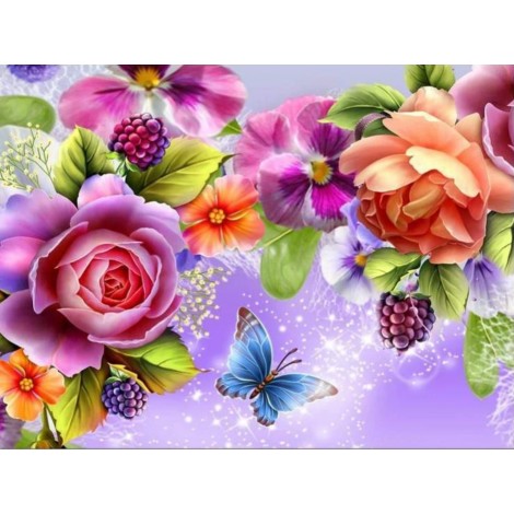 2019 Fleurs Colorées Et Papillon - 5D Kit Broderie Diamants/Diamond Painting QB5733