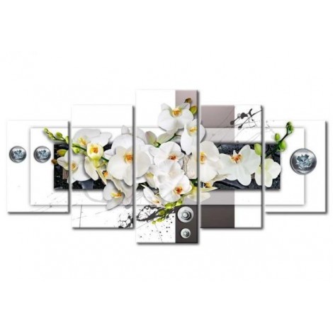 2019 Grande Taille Multi Echantillon Fleurs Blanches - 5D Kit Broderie Diamants/Diamond Painting VM7916