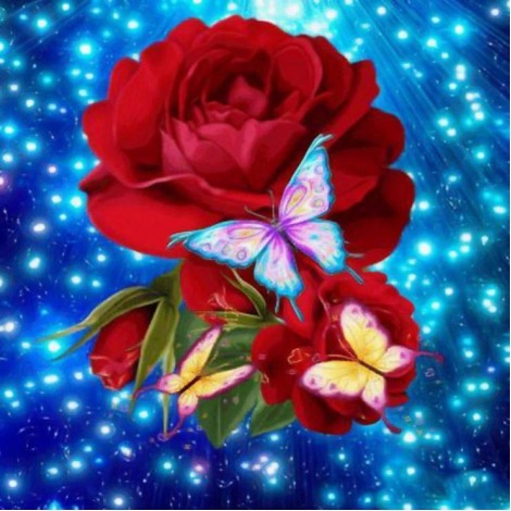 Tableau De Roses Avec Des Papillons - 5D Kit Broderie Diamants/Diamond Painting AF9314