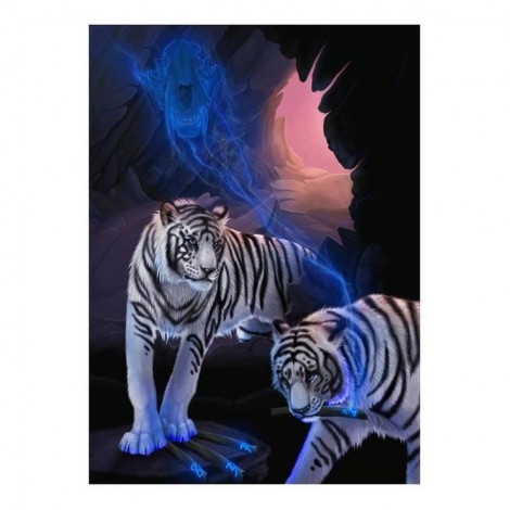 2019 Deux Tigres Noir Et Blanc - 5D Kit Broderie Diamants/Diamond Painting QB5058