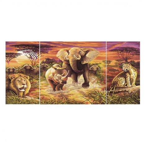 Grandes Taille Éléphants Avec Lion Tigre Et Rhinocéros - 5D Kit Broderie Diamants/Diamond Painting QB8052