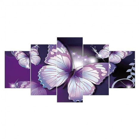 Photo Broderie Grandes Taille Trois Papillons Violets - 5D Kit Broderie Diamants/Diamond Painting QB8013