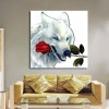 Peinture À L'Huile Loup Avec Roses - 5D Kit Broderie Diamants/Diamond Painting QB6574